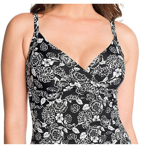 Swim Solutions Black White Floral Swim Dress One Piece 8 NWT - Picture 5 of 5